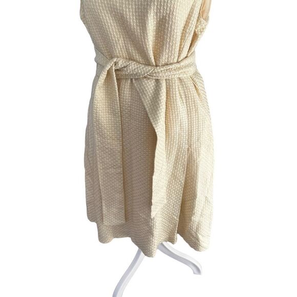 Elizabeth McKay New York Wool Fit & Flare Midi Dress Cream Textured Belted Size - Picture 3 of 11